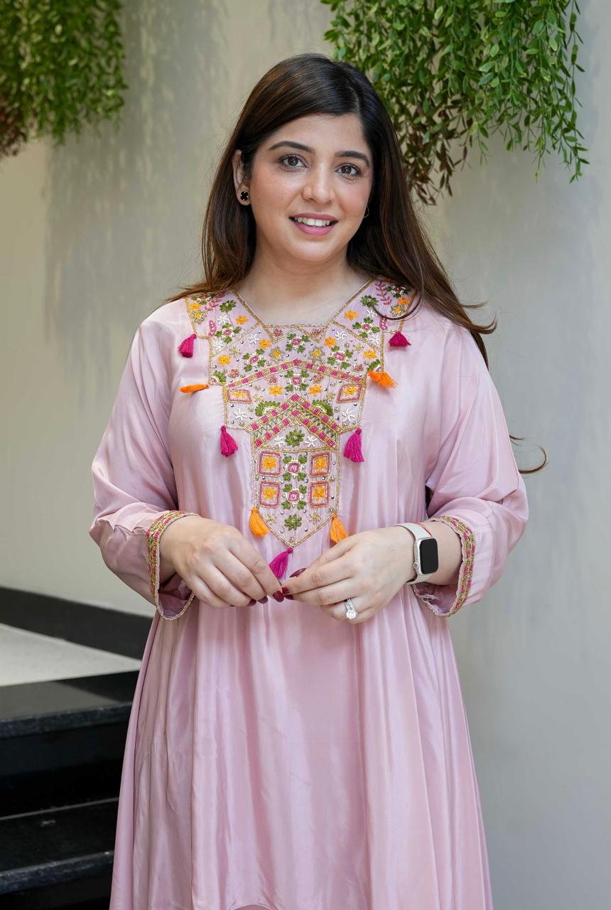 Pink French Crepe Embroidered Salwar Suit