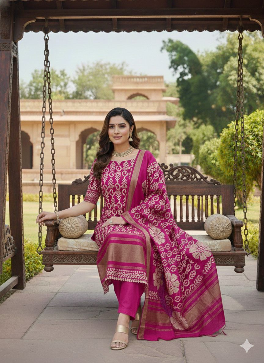 Pink Gajji Silk Salwar Suit — alternate view