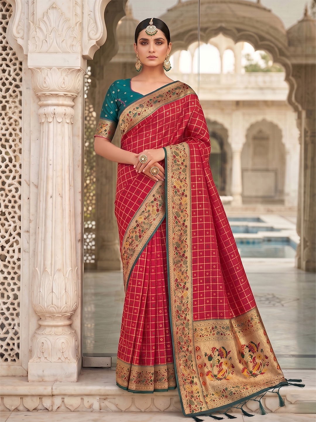 Pink Geometric Banarasi Silk Saree