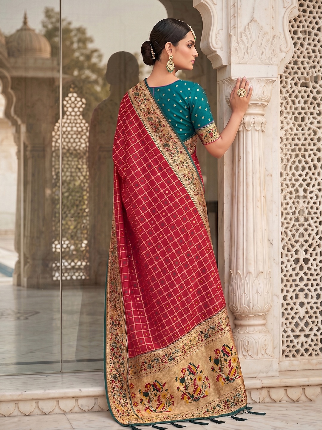 Pink Geometric Banarasi Silk Saree — alternate view
