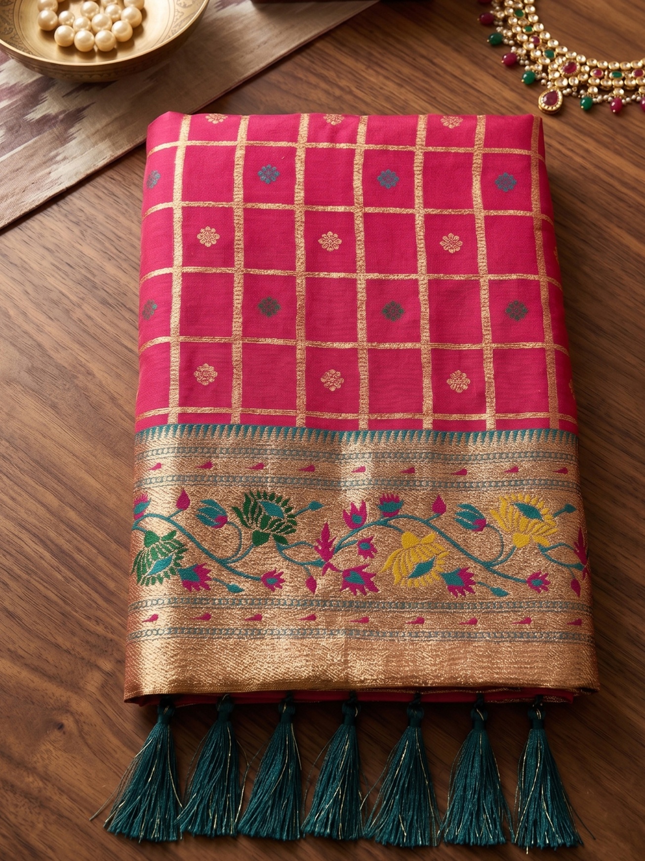 Pink Geometric Banarasi Silk Saree