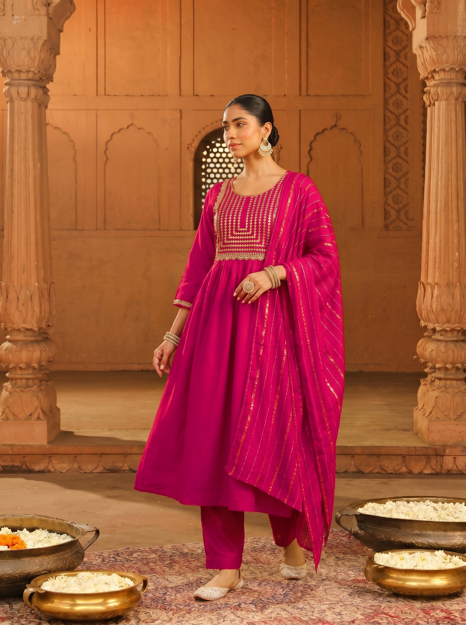 Pink Geometric Designer Embroidery Viscose Silk Anarkali Suit