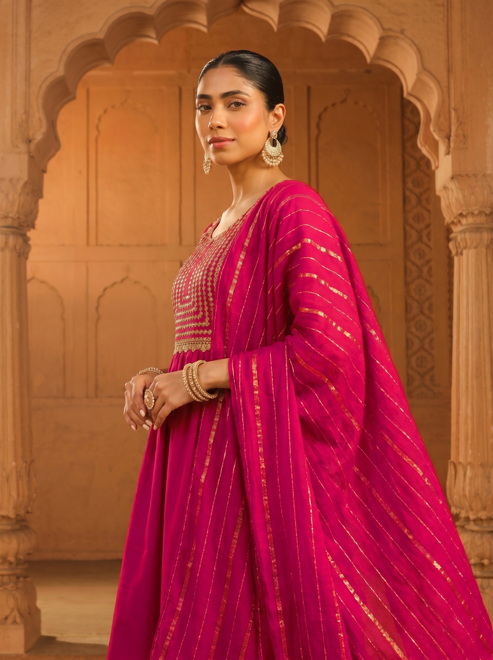 Pink Geometric Designer Embroidery Viscose Silk Anarkali Suit — alternate view
