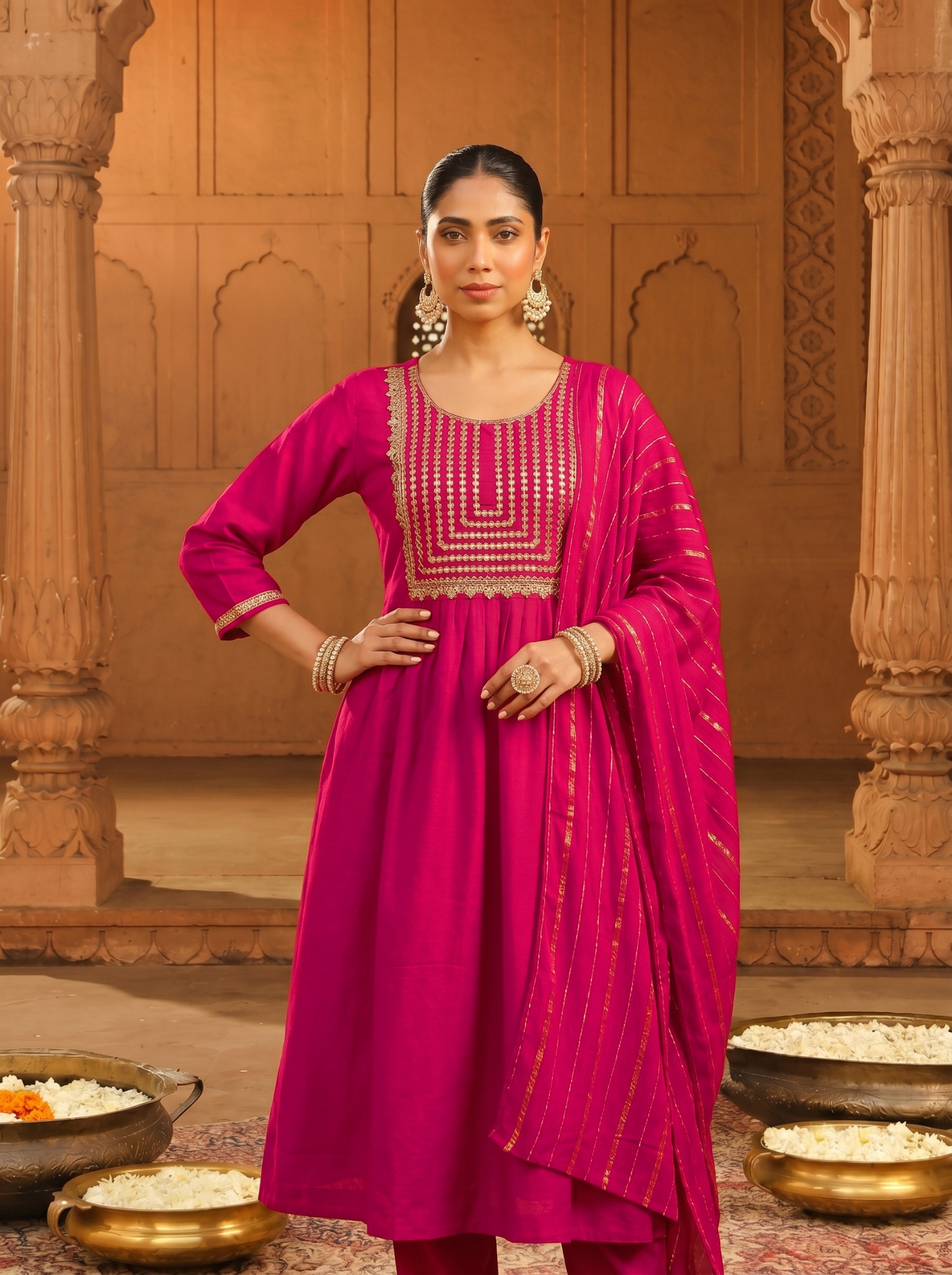 Pink Geometric Designer Embroidery Viscose Silk Anarkali Suit
