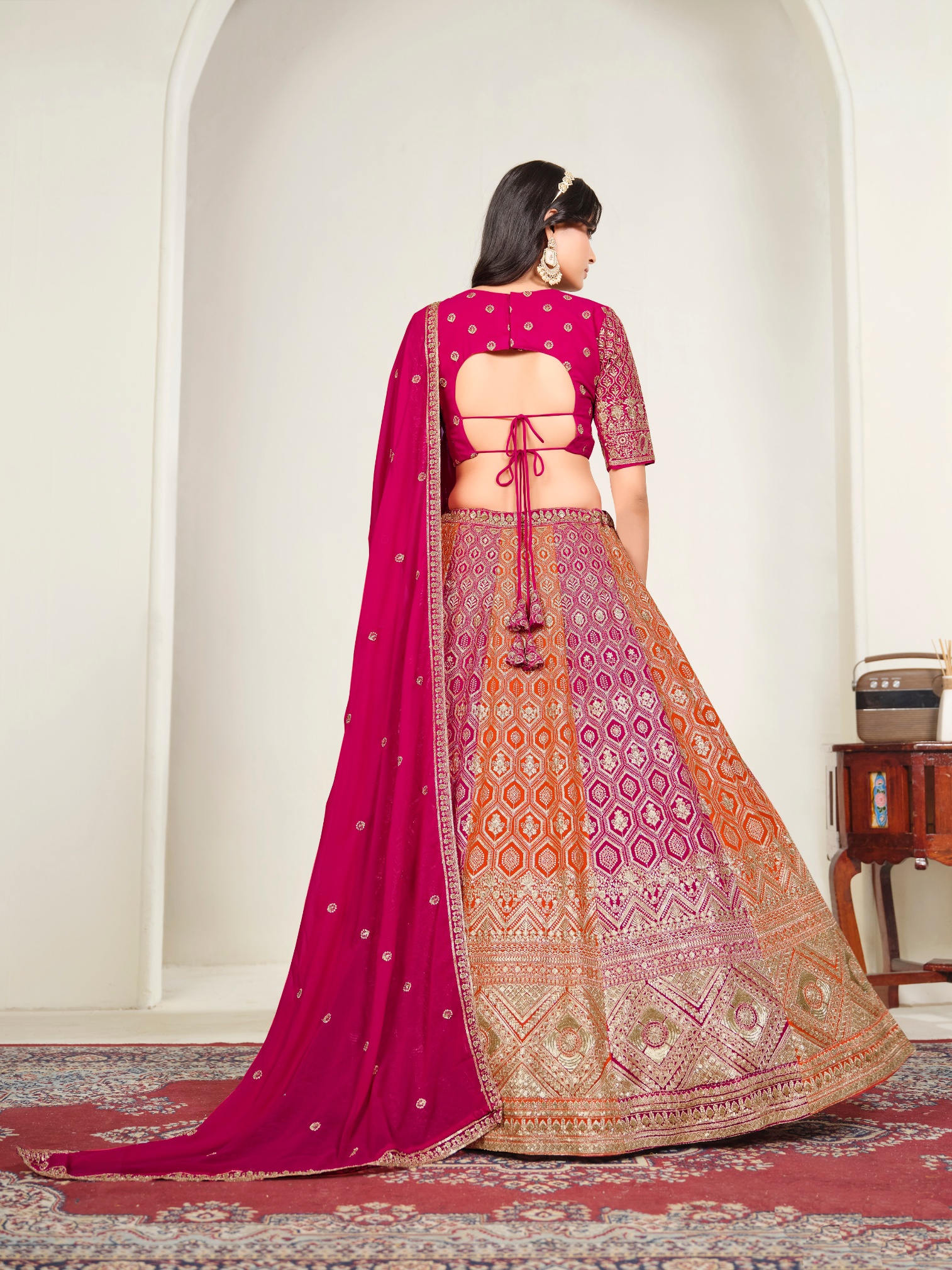 Pink Geometric Embroidered Faux Georgette Lehenga Choli — alternate view
