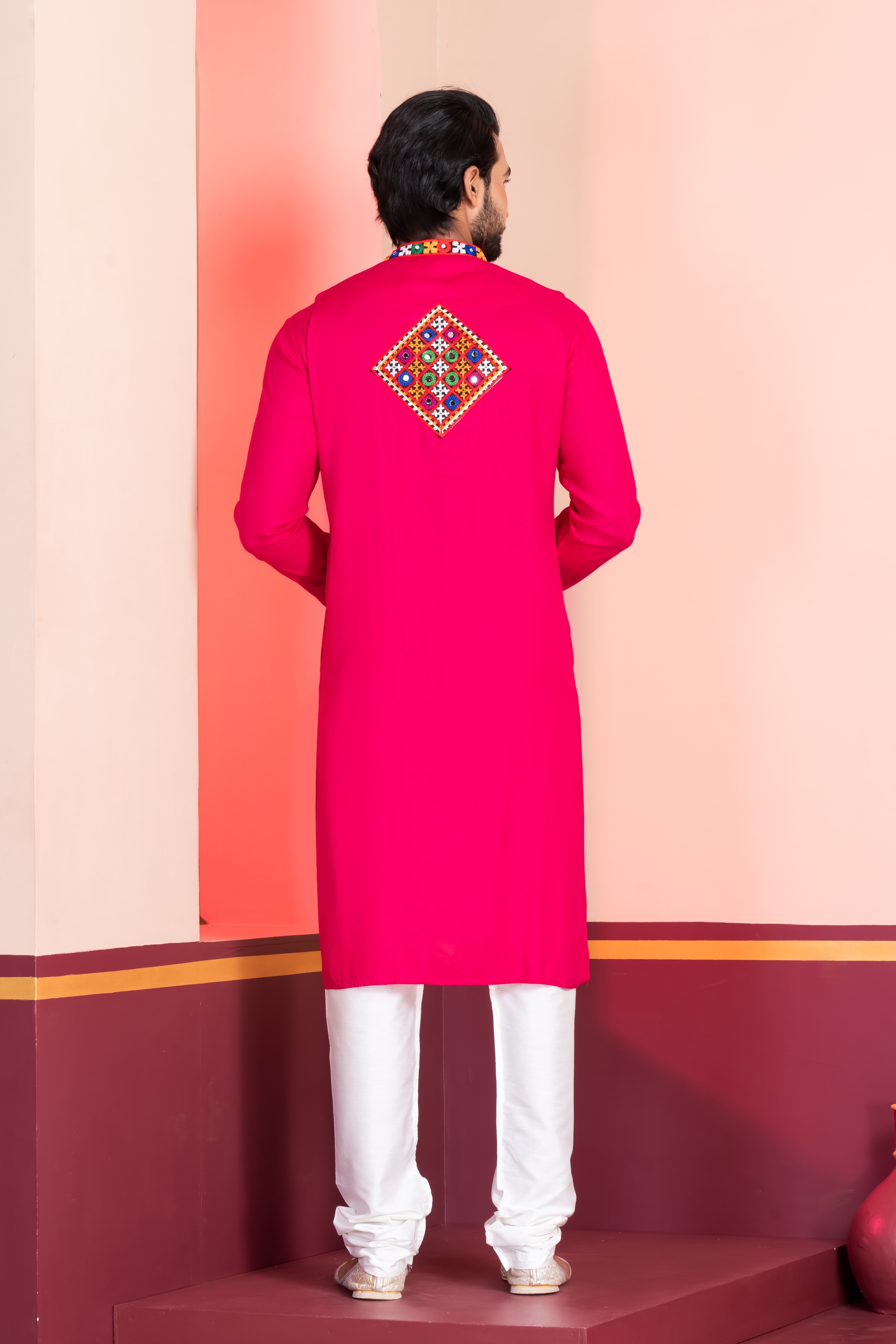 Pink Geometric Embroidery Rayon Kurta Pyjama — alternate view