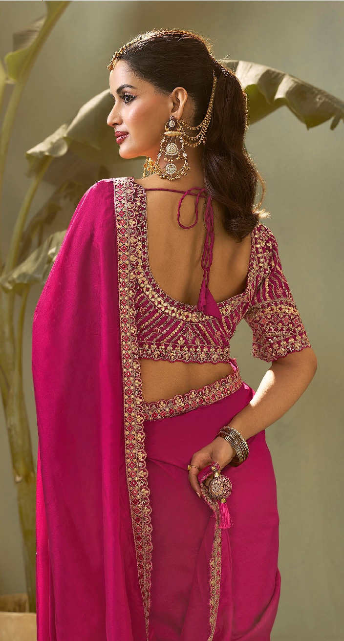 Pink Geometric Gota Patti Bamber Silk Saree — alternate view