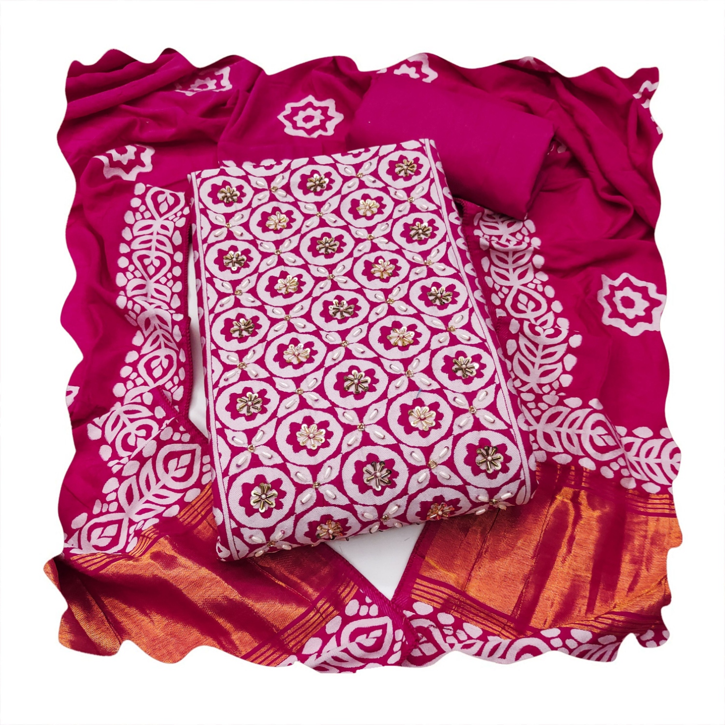 Pink Geometric Handwork Banarasi Cotton Straight Suit — alternate view