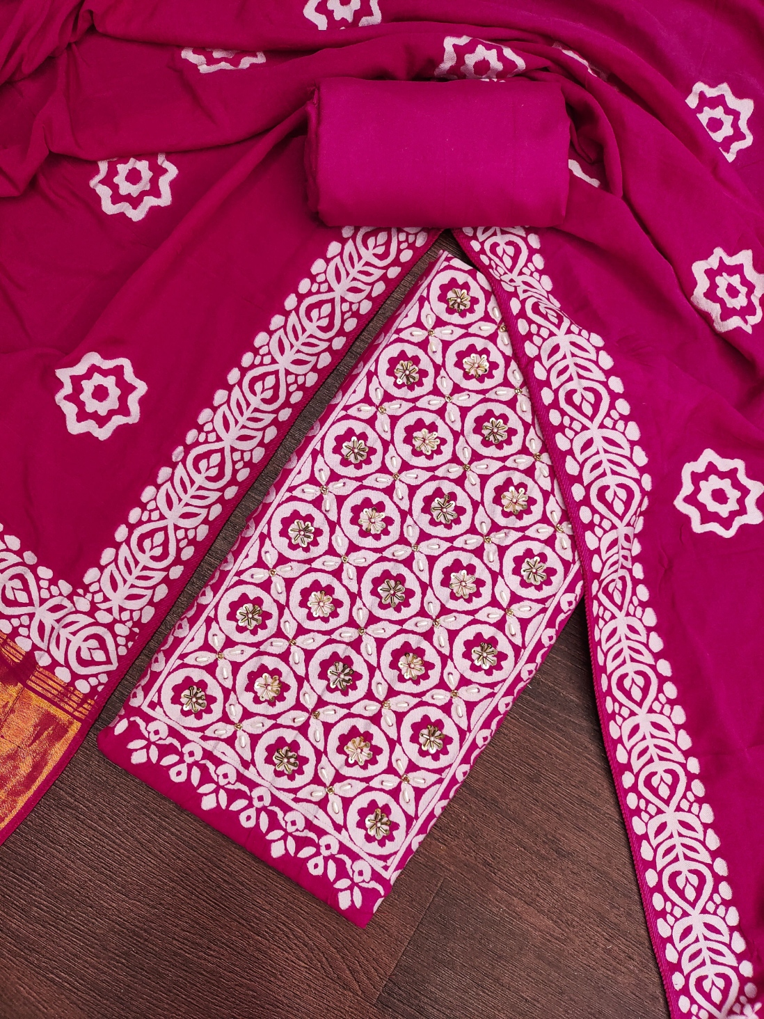Pink Geometric Handwork Banarasi Cotton Straight Suit