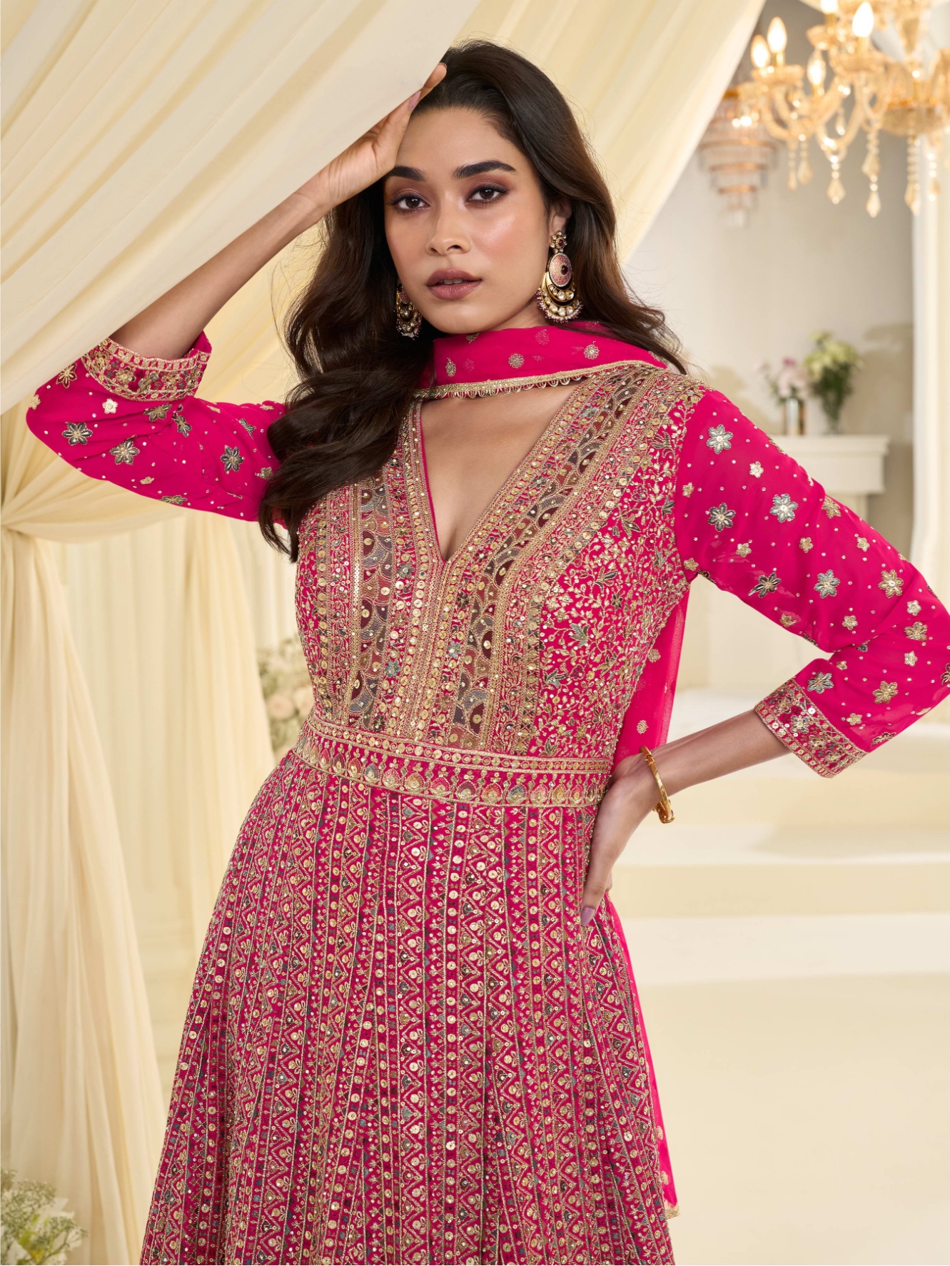Pink Geometric Heavy Embroidery Georgette Anarkali Gown — alternate view