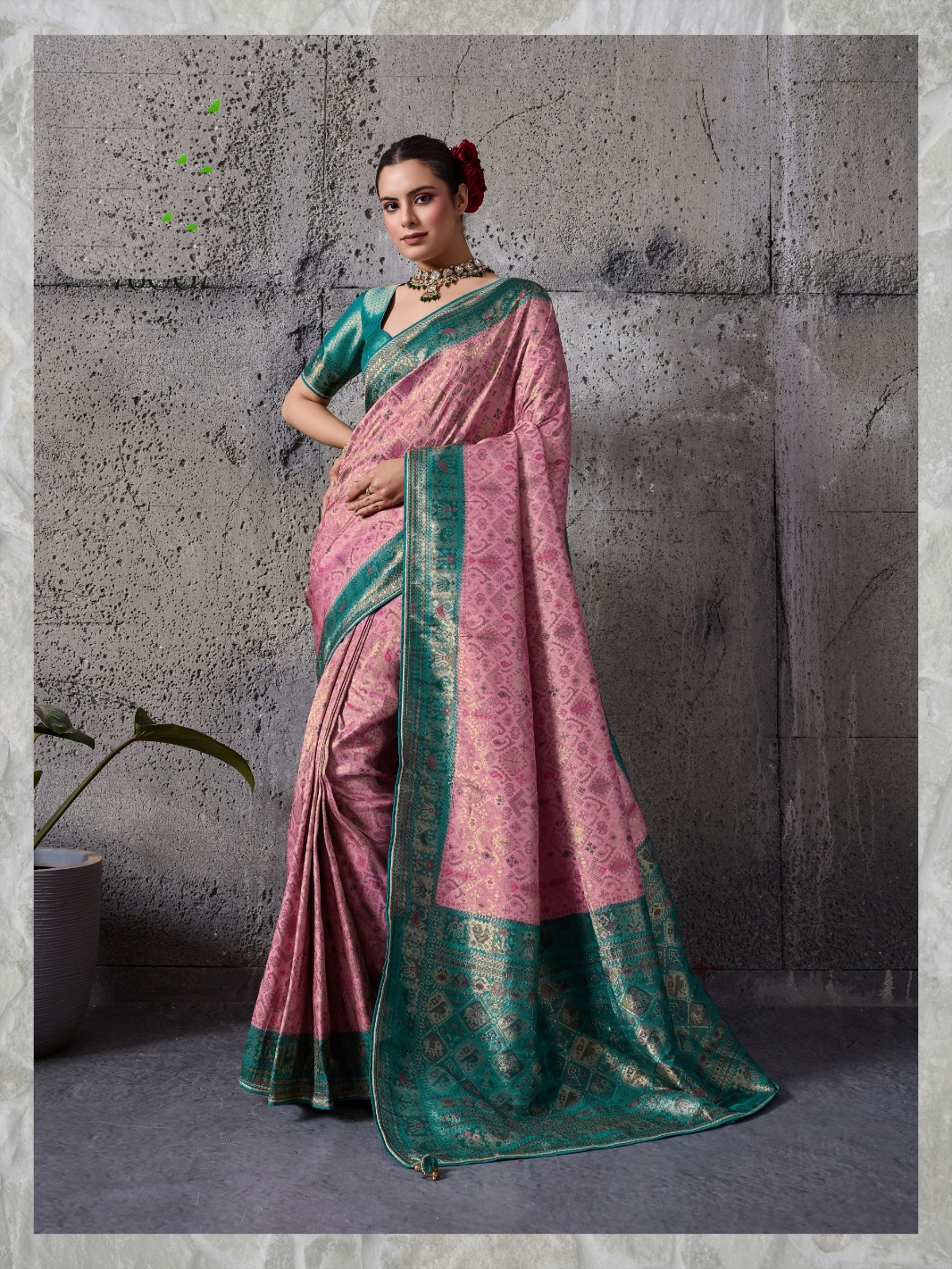 Pink Geometric Meenakari Kanjivaram Silk Saree