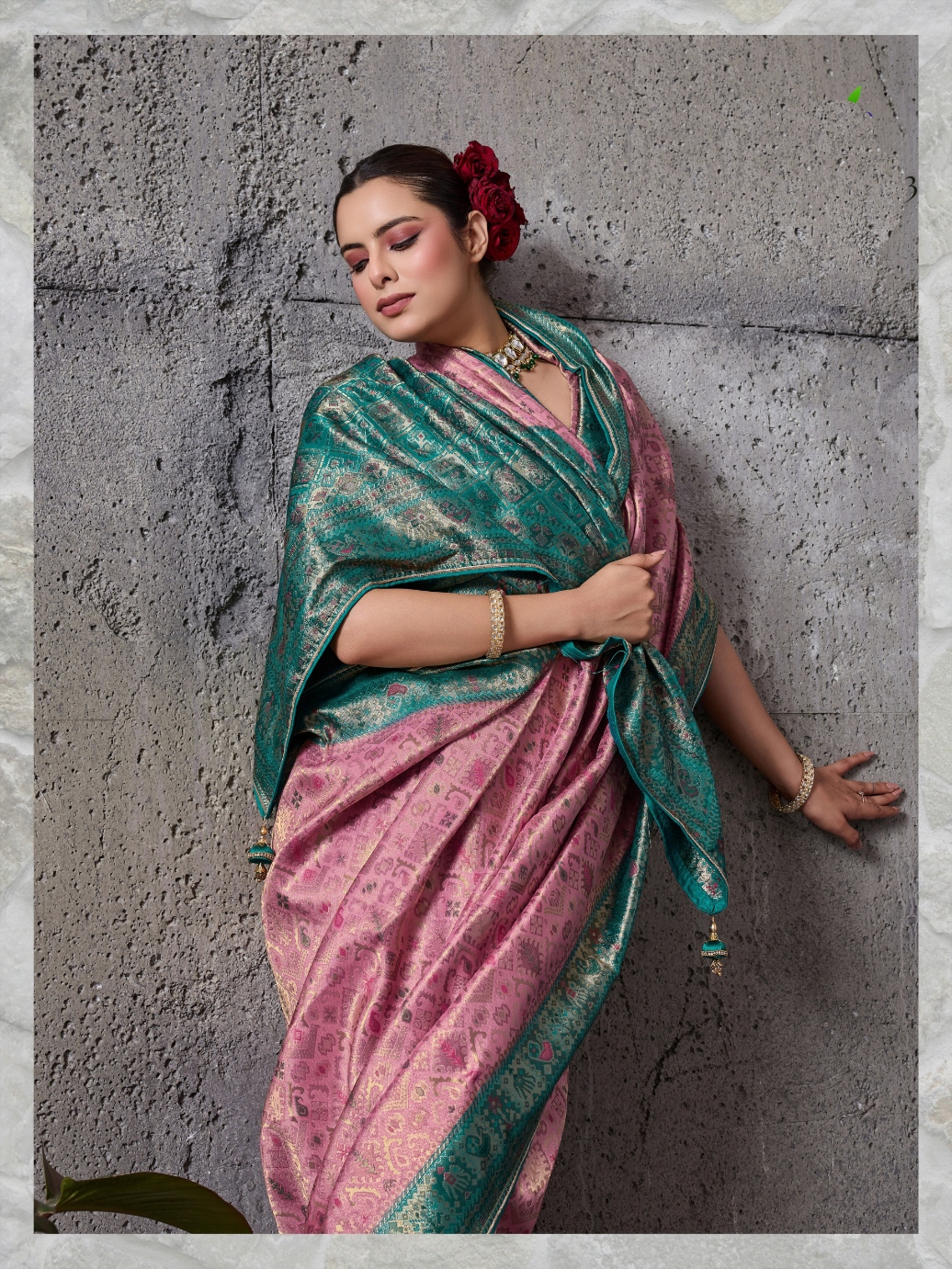 Pink Geometric Meenakari Kanjivaram Silk Saree