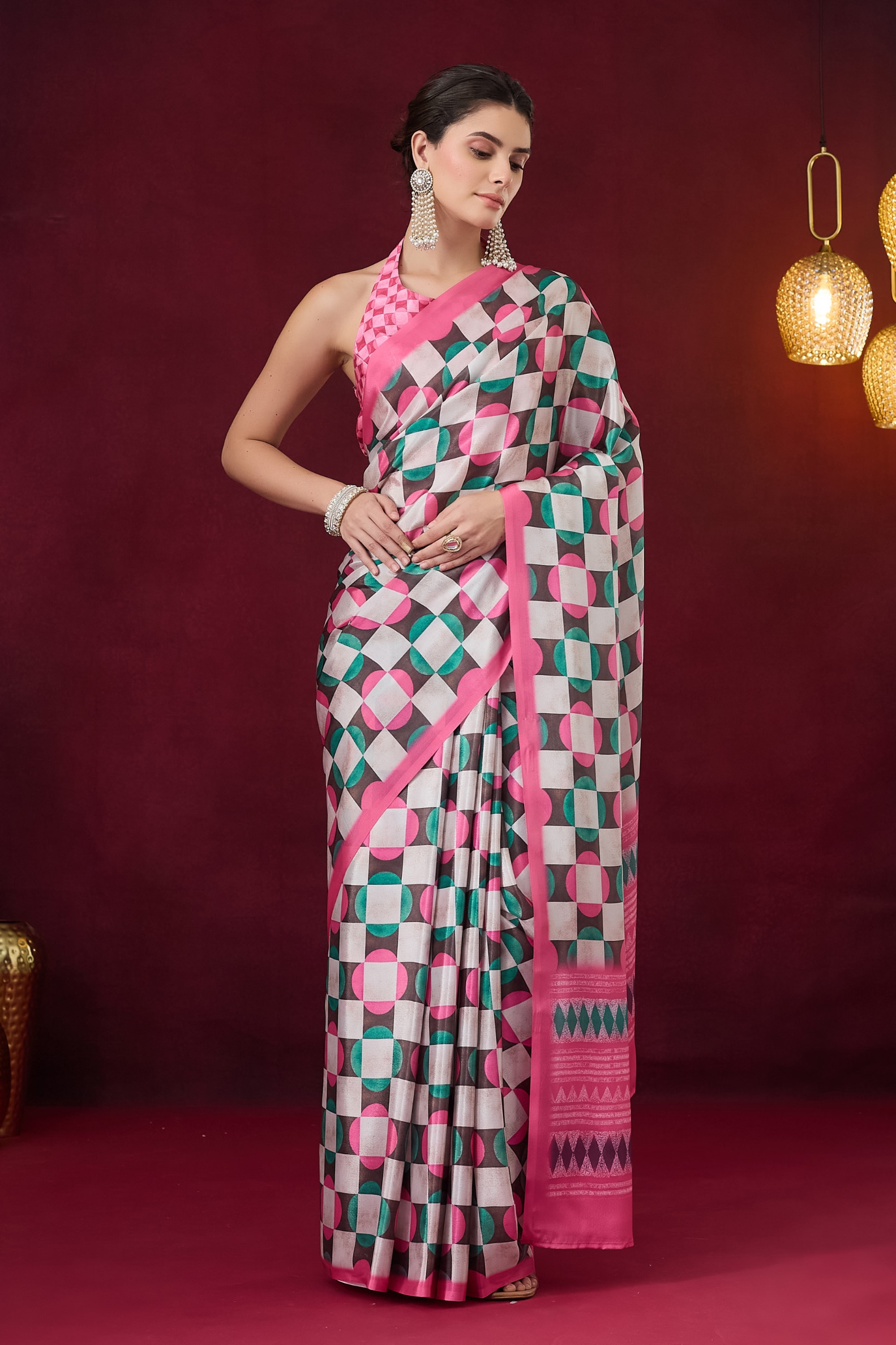 Pink Geometric Ready To Wear Saree