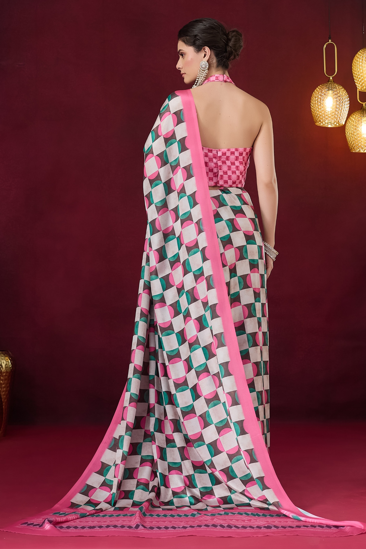 Pink Geometric Ready To Wear Saree — alternate view