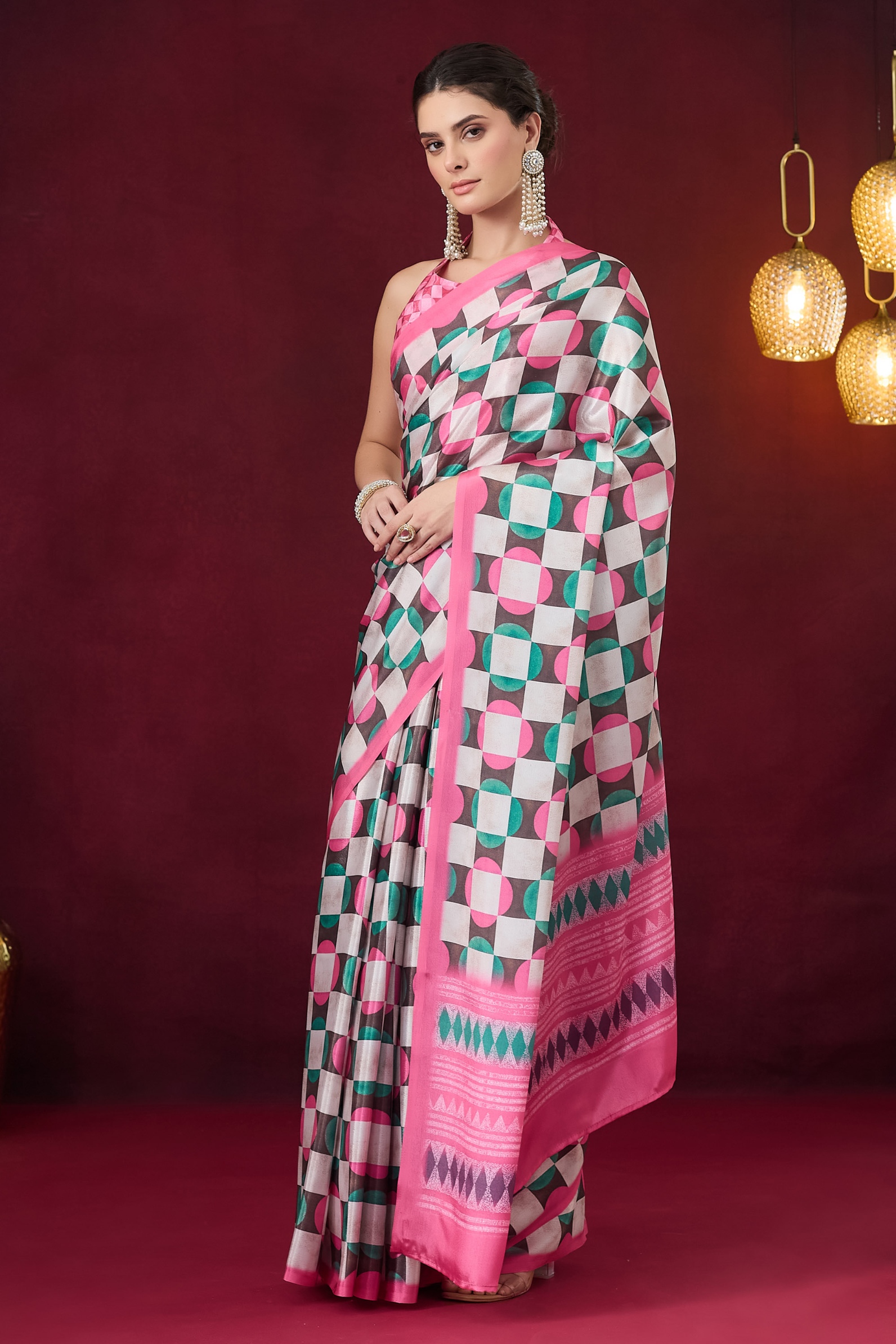 Pink Geometric Ready To Wear Saree