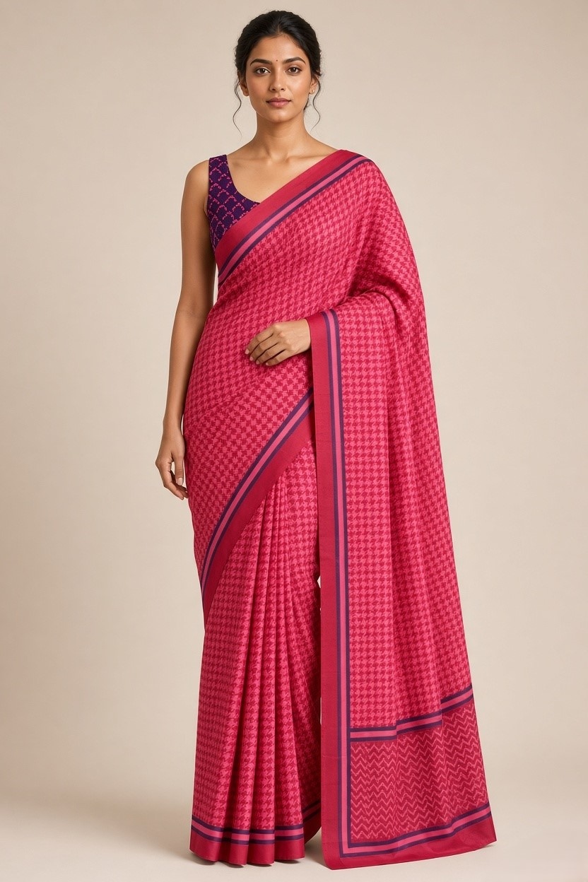 Pink Geometric Silk Ready To Wear Saree