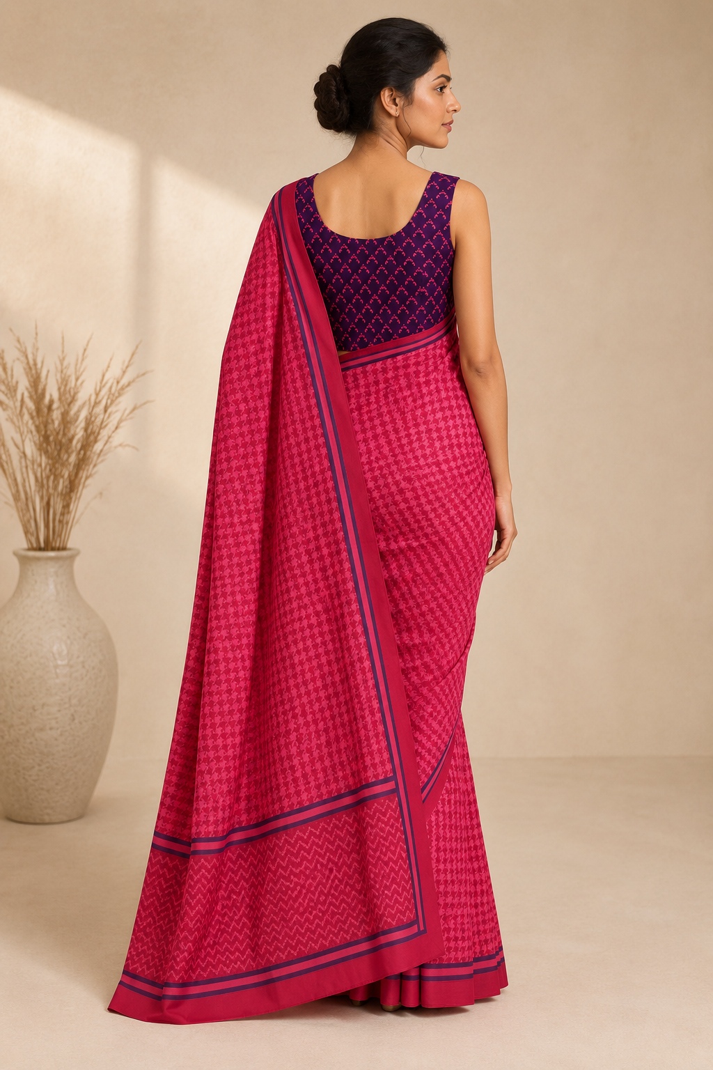 Pink Geometric Silk Ready To Wear Saree — alternate view