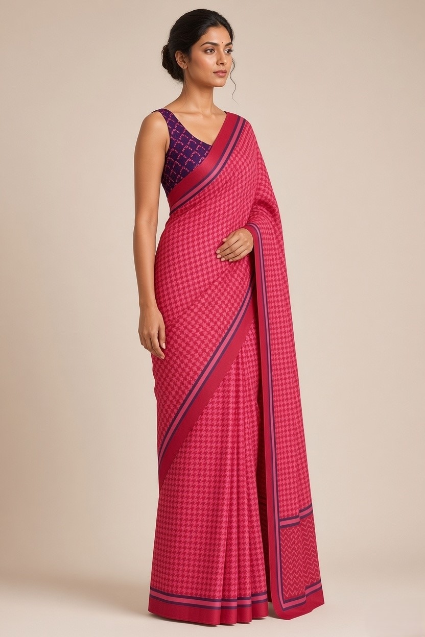 Pink Geometric Silk Ready To Wear Saree