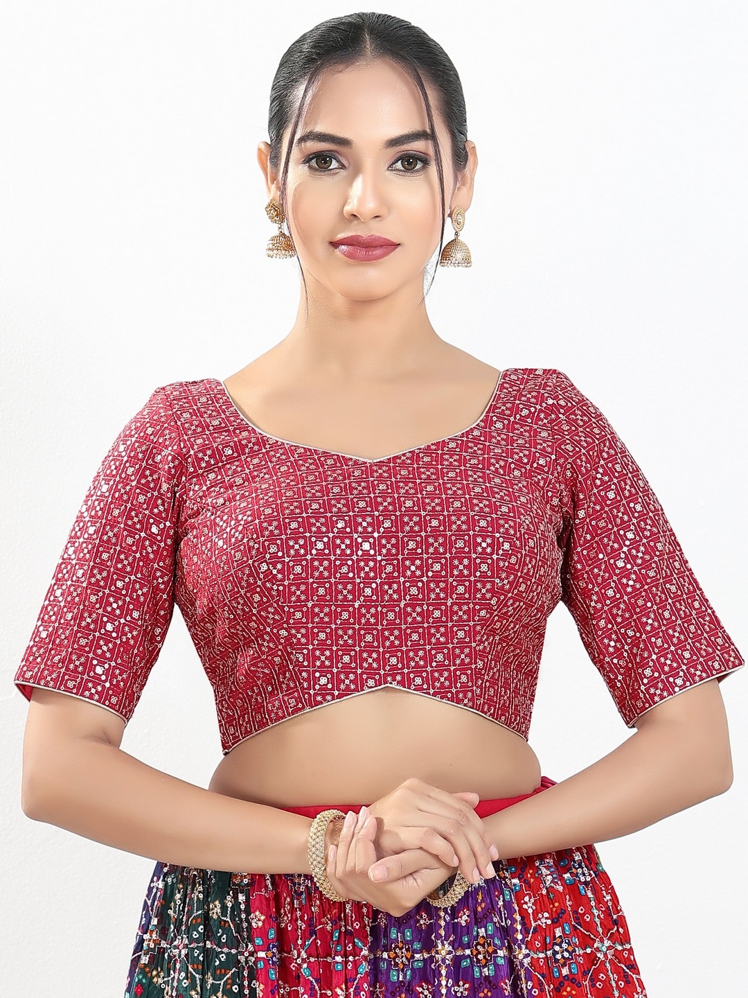 Pink Geometric Thread Silk Designer Blouse