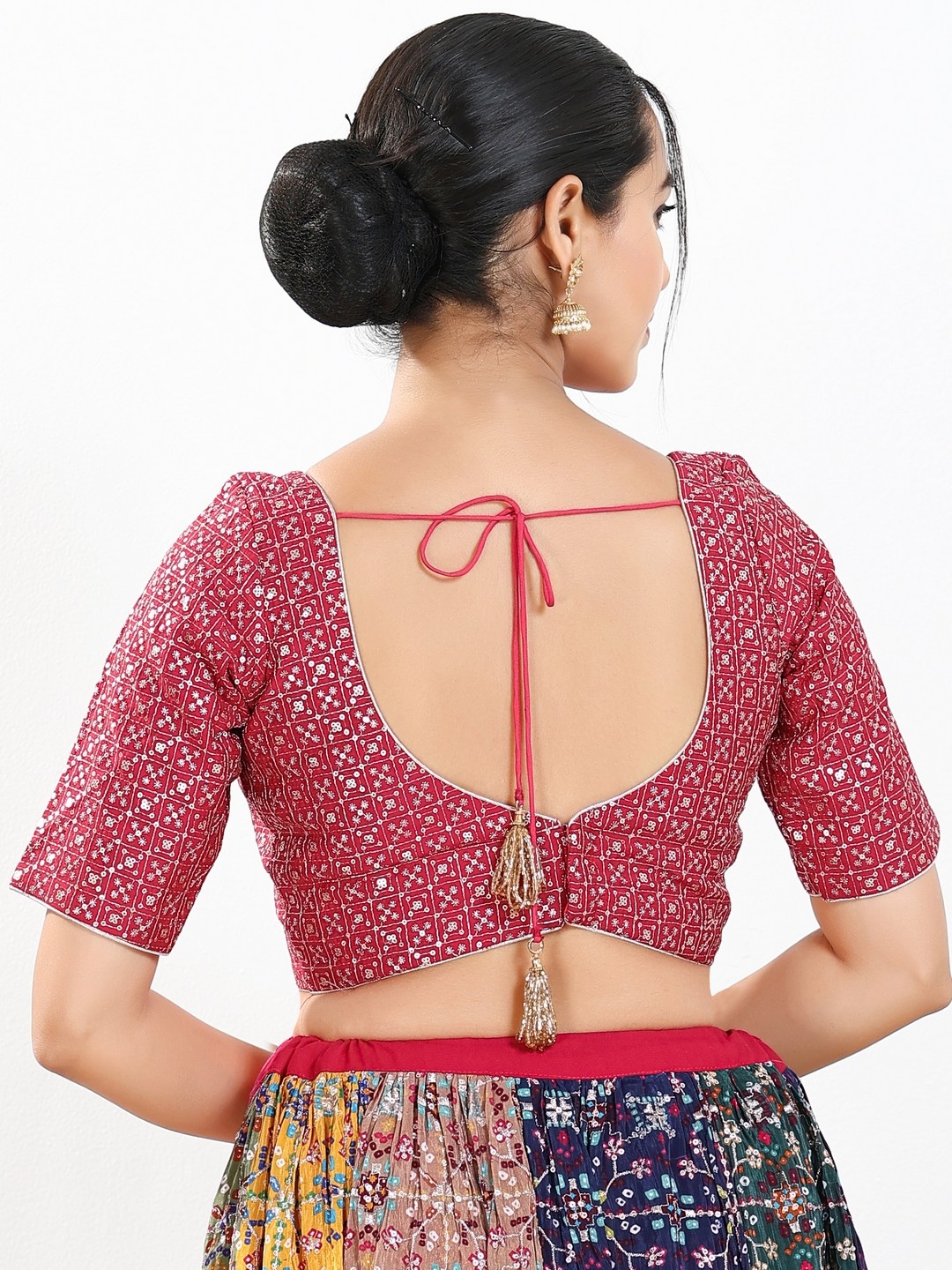 Pink Geometric Thread Silk Designer Blouse — alternate view