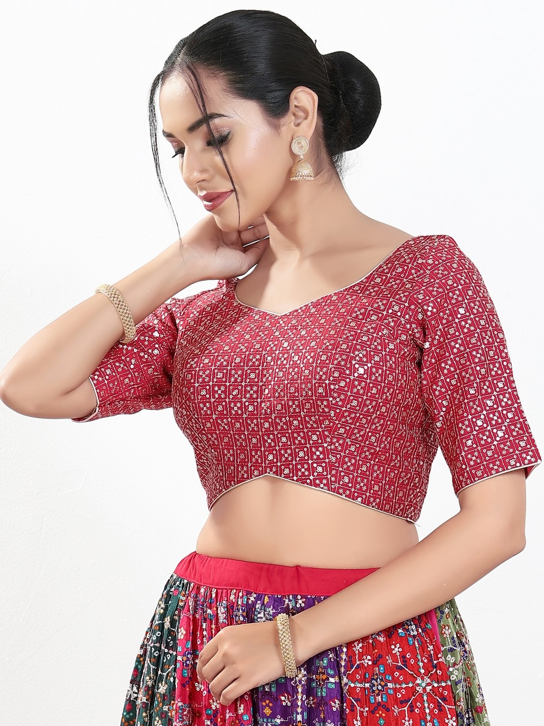 Pink Geometric Thread Silk Designer Blouse