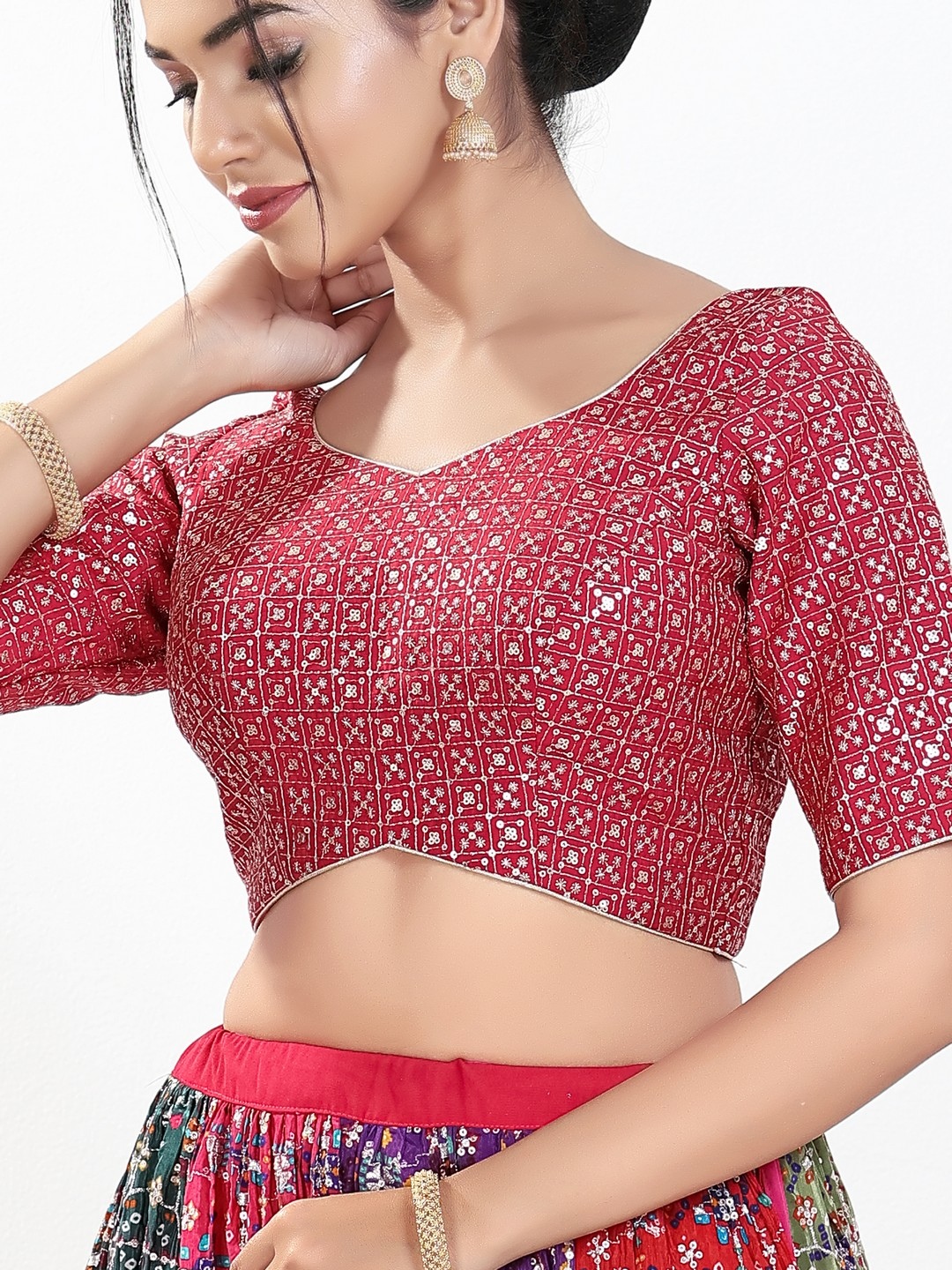 Pink Geometric Thread Silk Designer Blouse