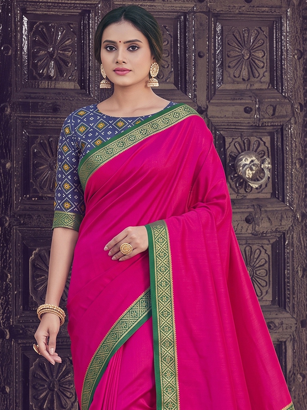 Pink Geometric Woven Work Silk Saree