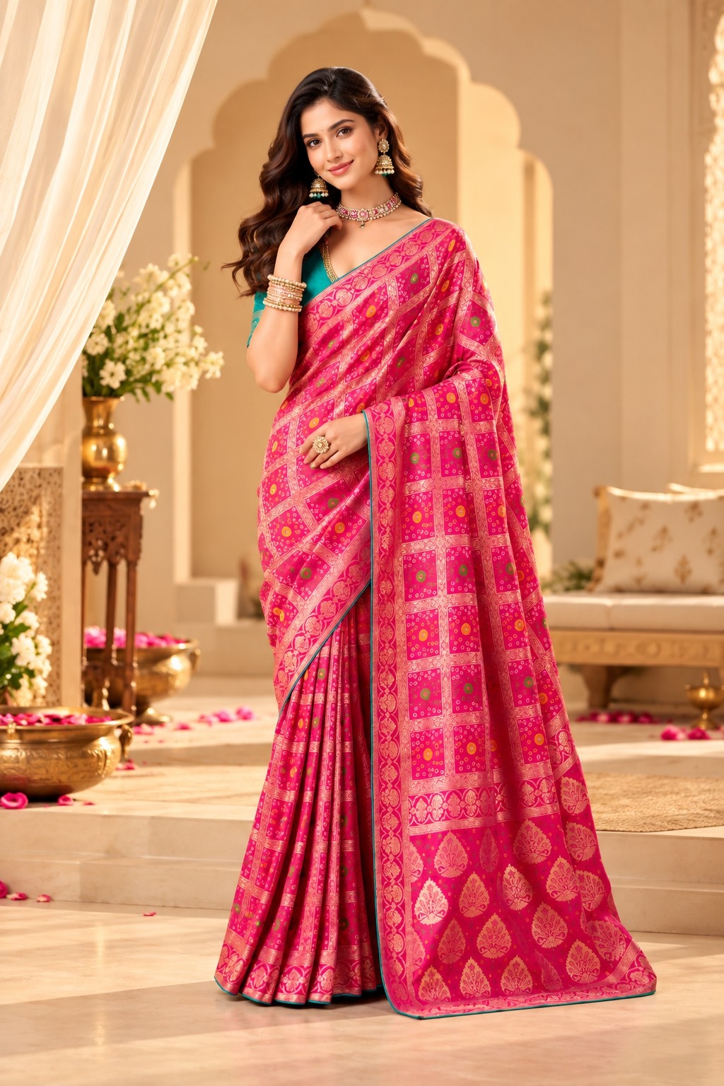 Pink Geometric Woven Zari Satin Silk Saree