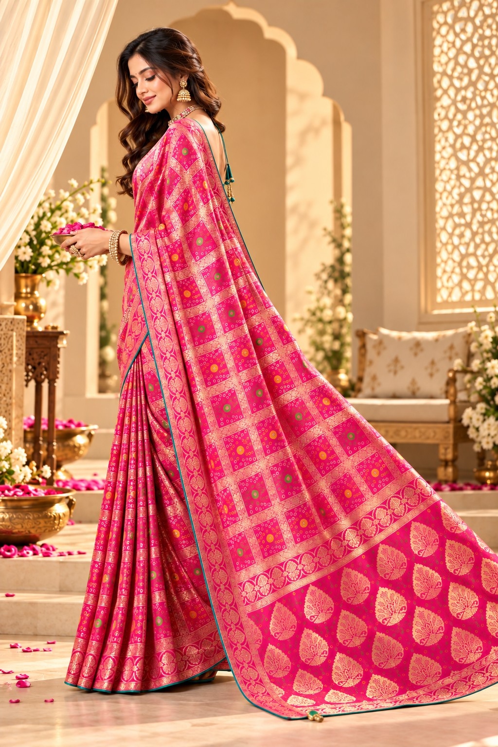 Pink Geometric Woven Zari Satin Silk Saree