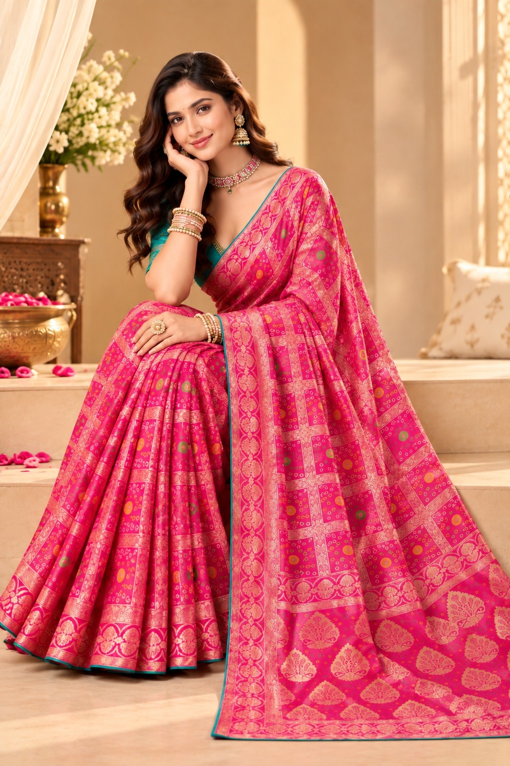 Pink Geometric Woven Zari Satin Silk Saree