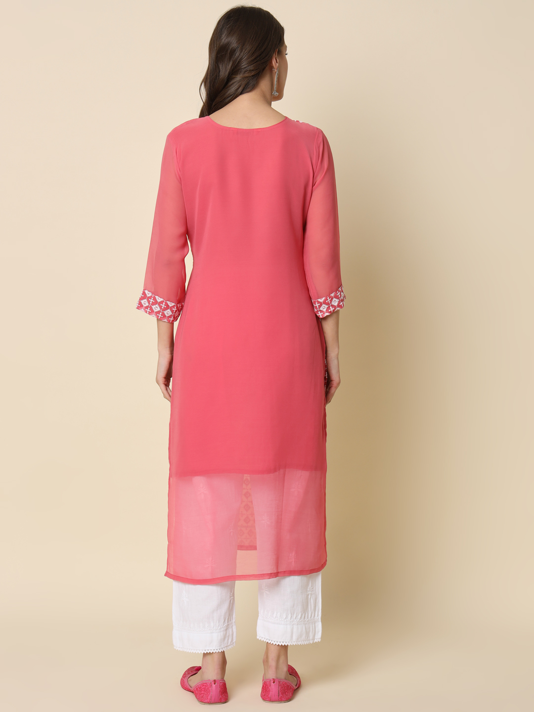 Pink Georgette Chikankari Embroidered Kurti — alternate view