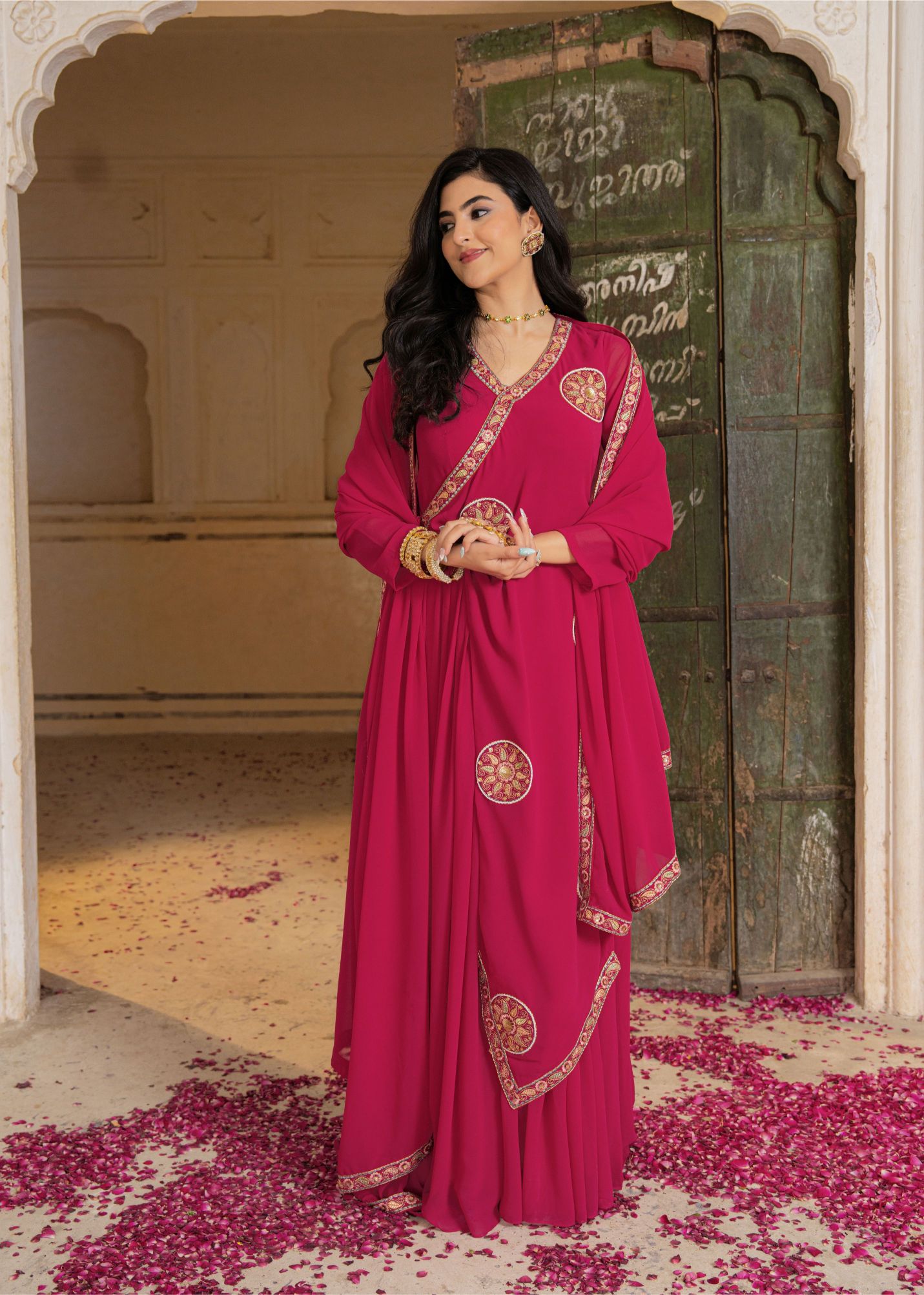 Pink Georgette Embroidered Gown