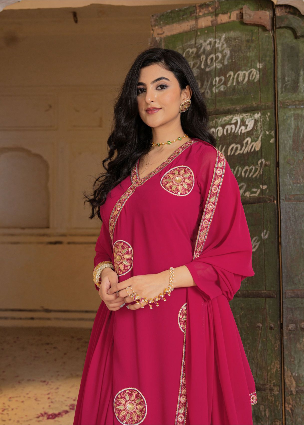 Pink Georgette Embroidered Gown