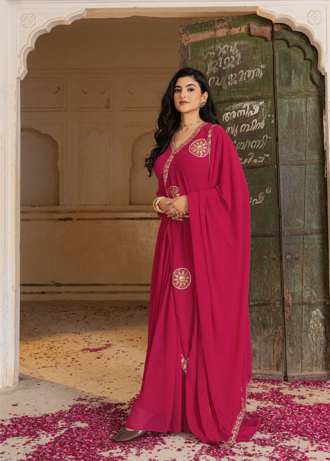 Pink Georgette Embroidered Gown