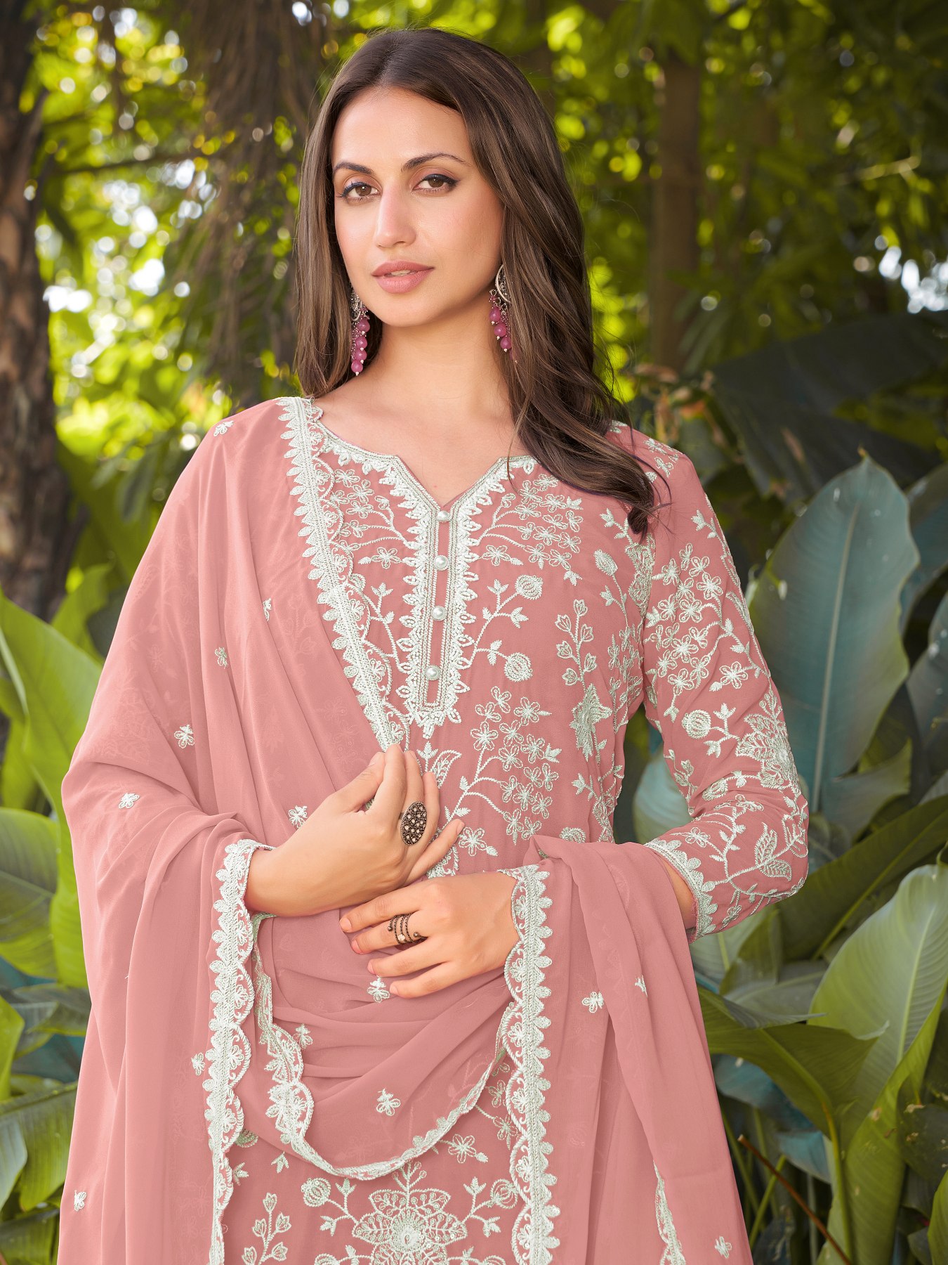 Pink Georgette Embroidered Sharara Suit