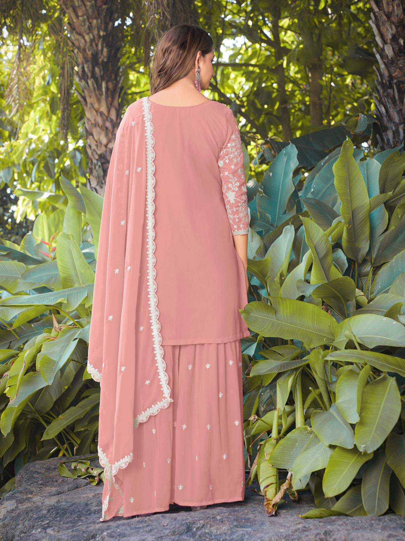 Pink Georgette Embroidered Sharara Suit