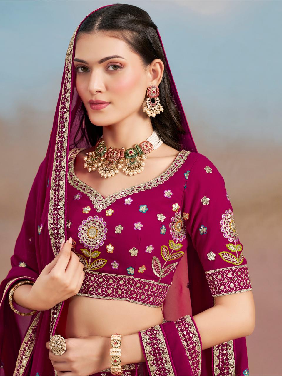 Pink Georgette Festive Lehenga — alternate view