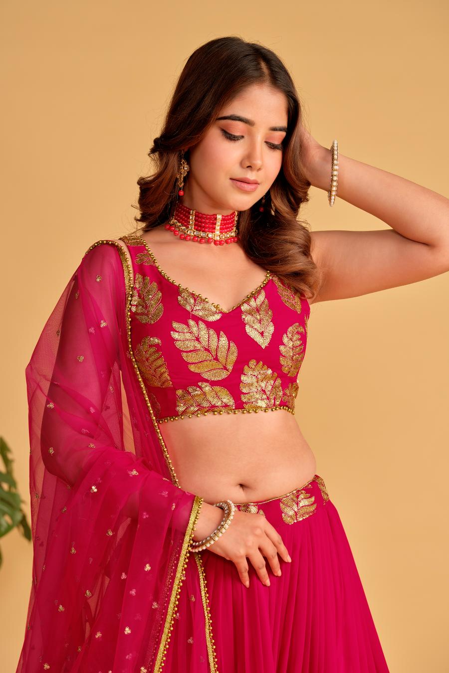 Pink Georgette Lehenga Choli — alternate view