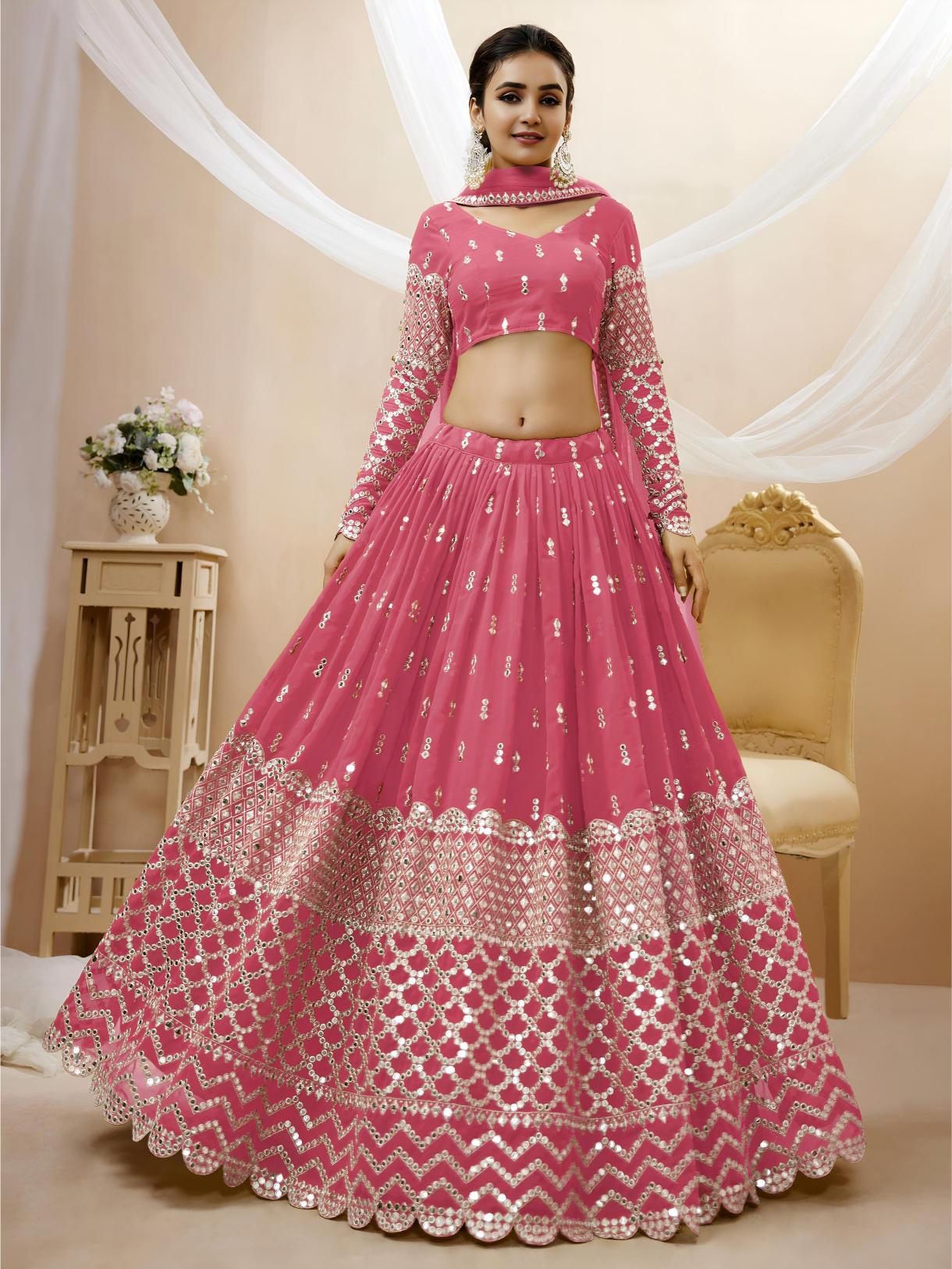Pink Georgette Lehenga