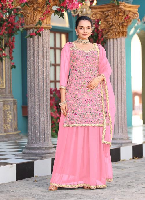 Pink Georgette Palazzo Skirt Suits