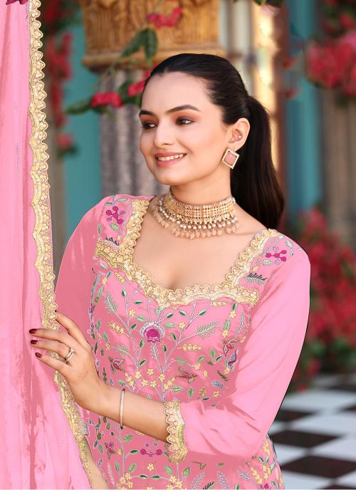 Pink Georgette Palazzo Skirt Suits