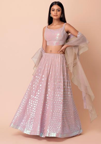 Pink Georgette Party Wear Lehenga