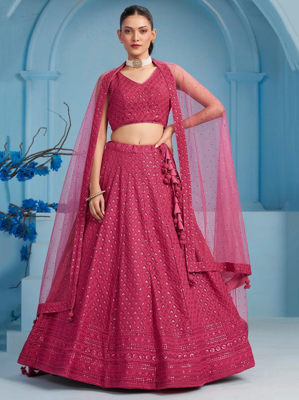 Pink Georgette Partywear Lehenga