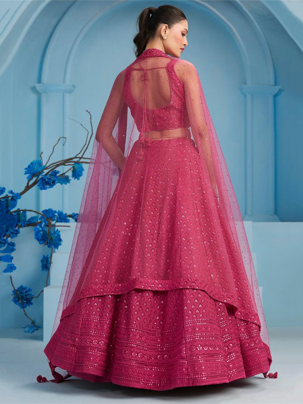 Pink Georgette Partywear Lehenga