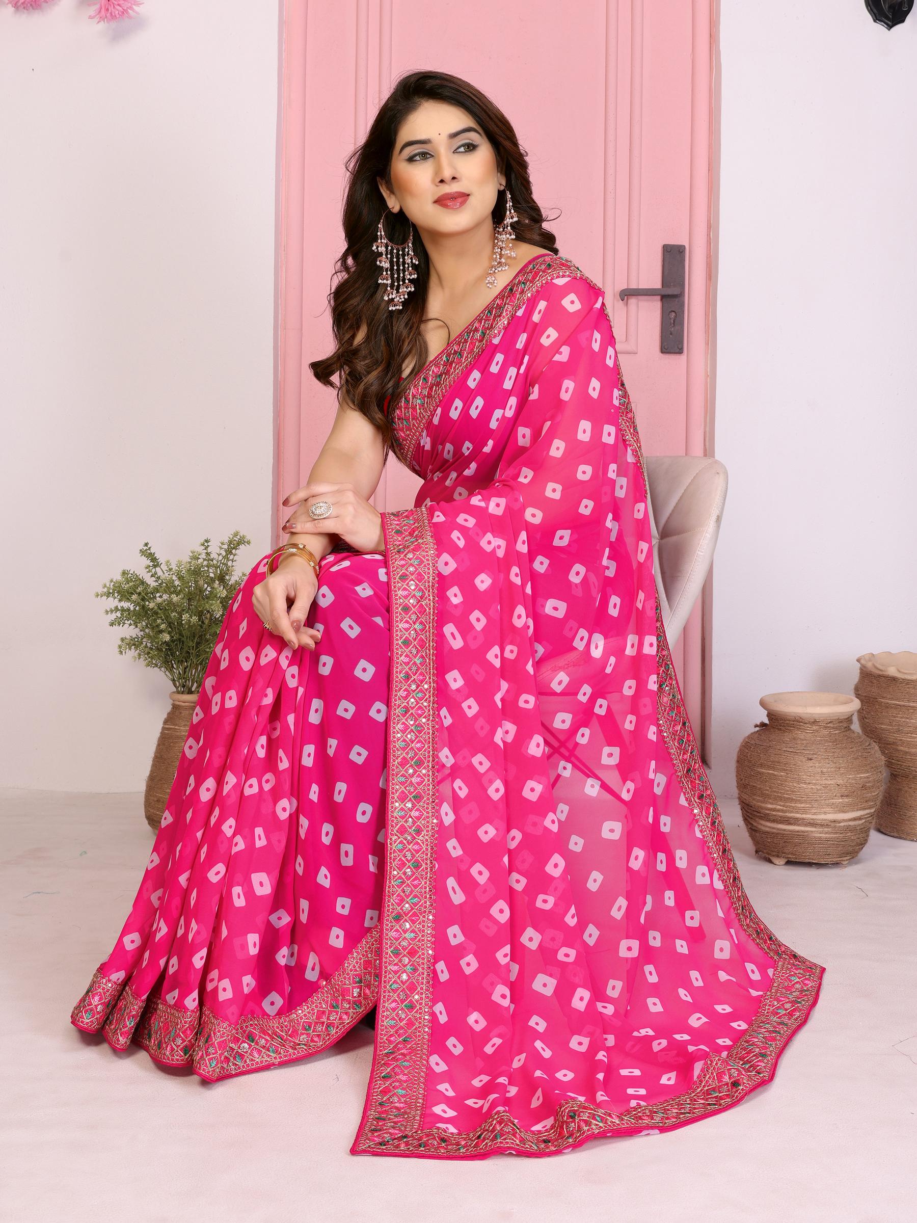 Pink Georgette Saree