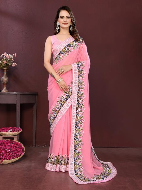 Pink Georgette Saree