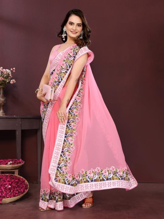 Pink Georgette Saree