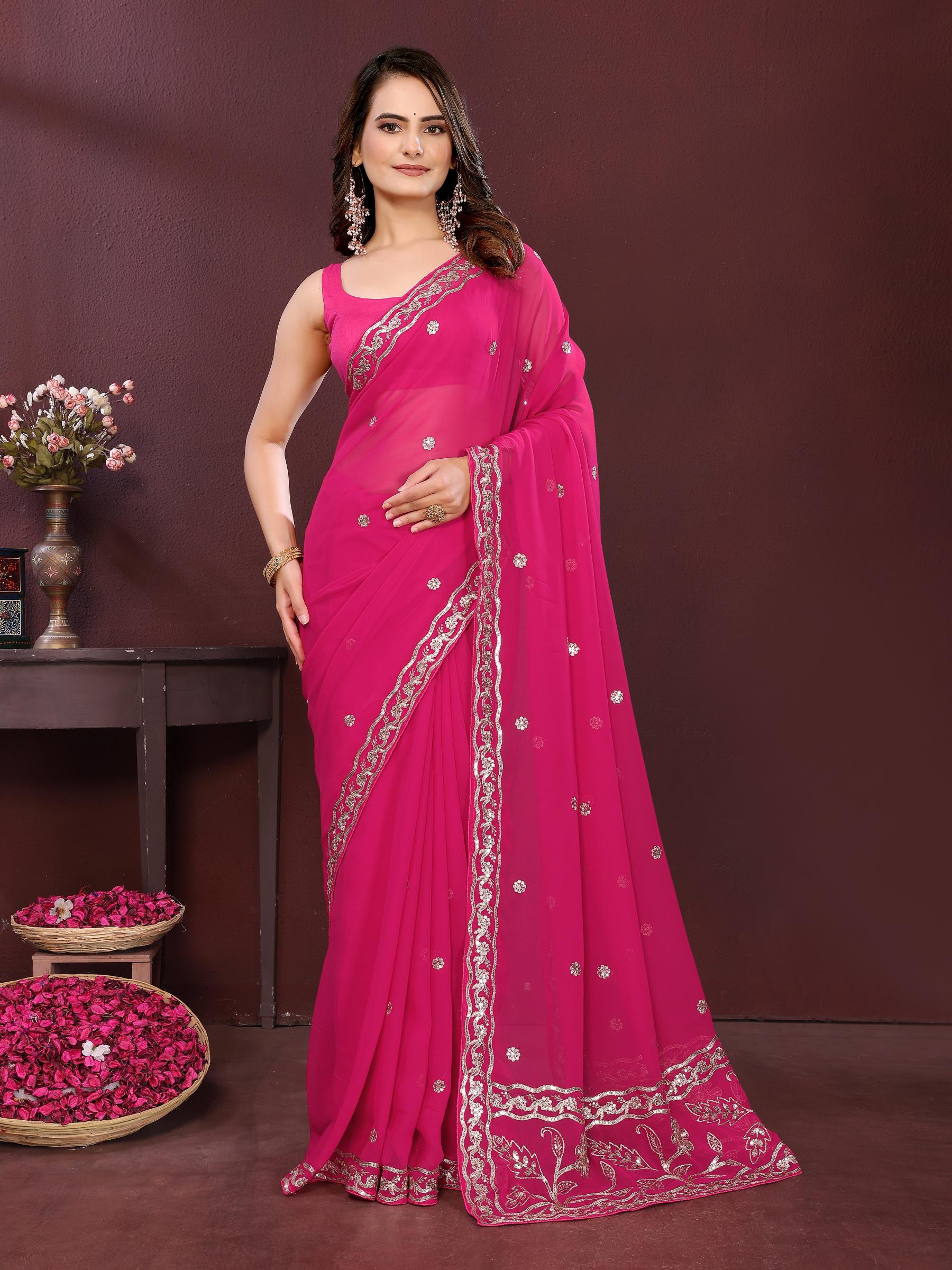 Pink Georgette Saree