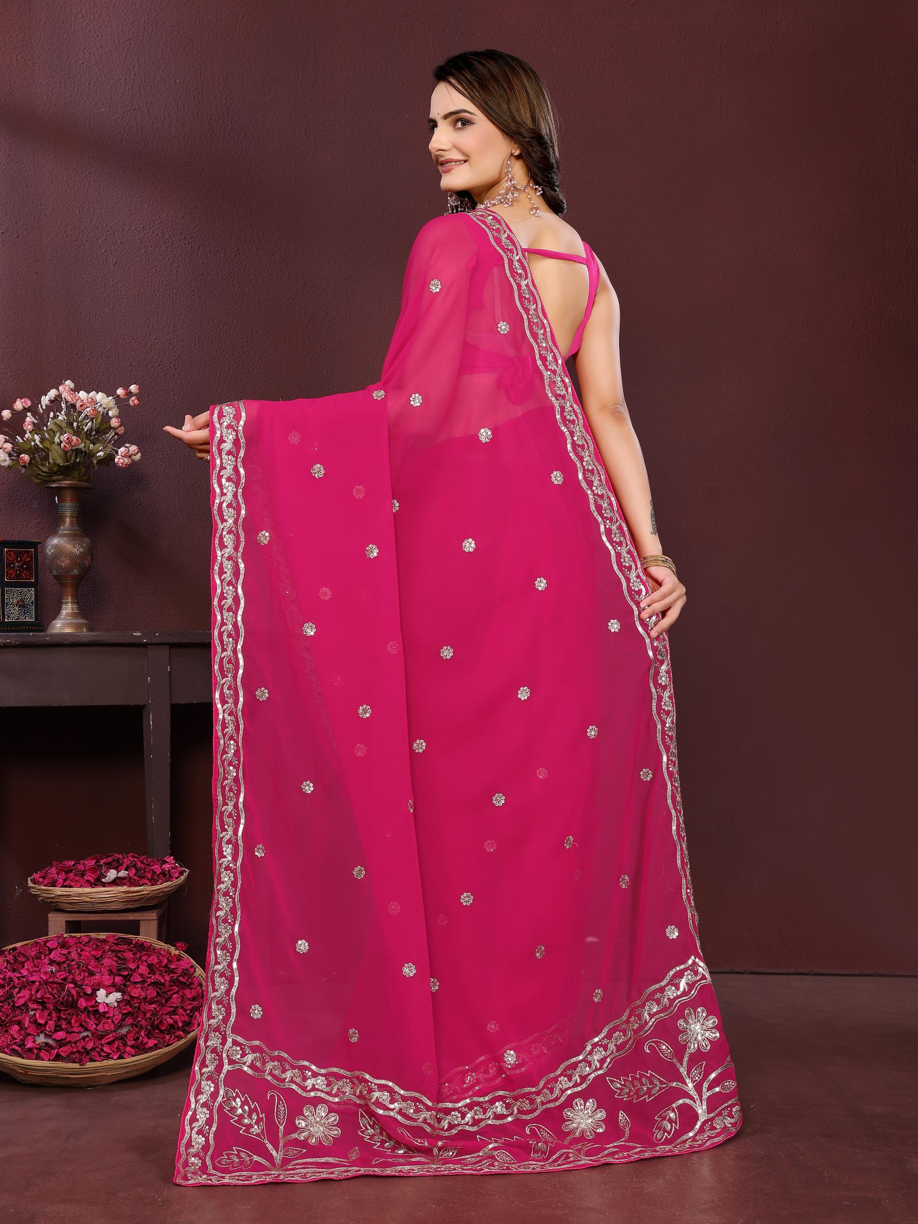 Pink Georgette Saree — alternate view
