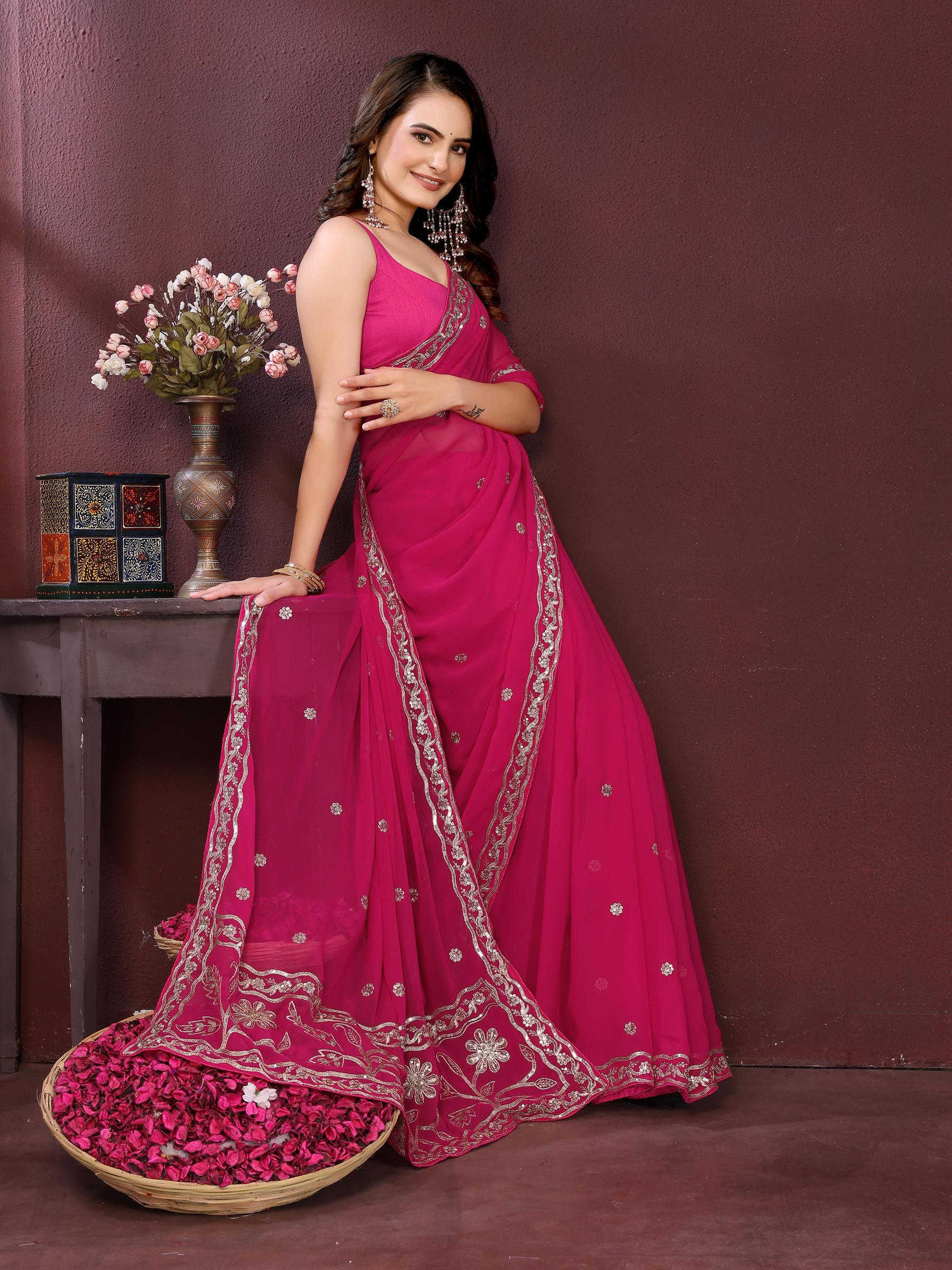 Pink Georgette Saree